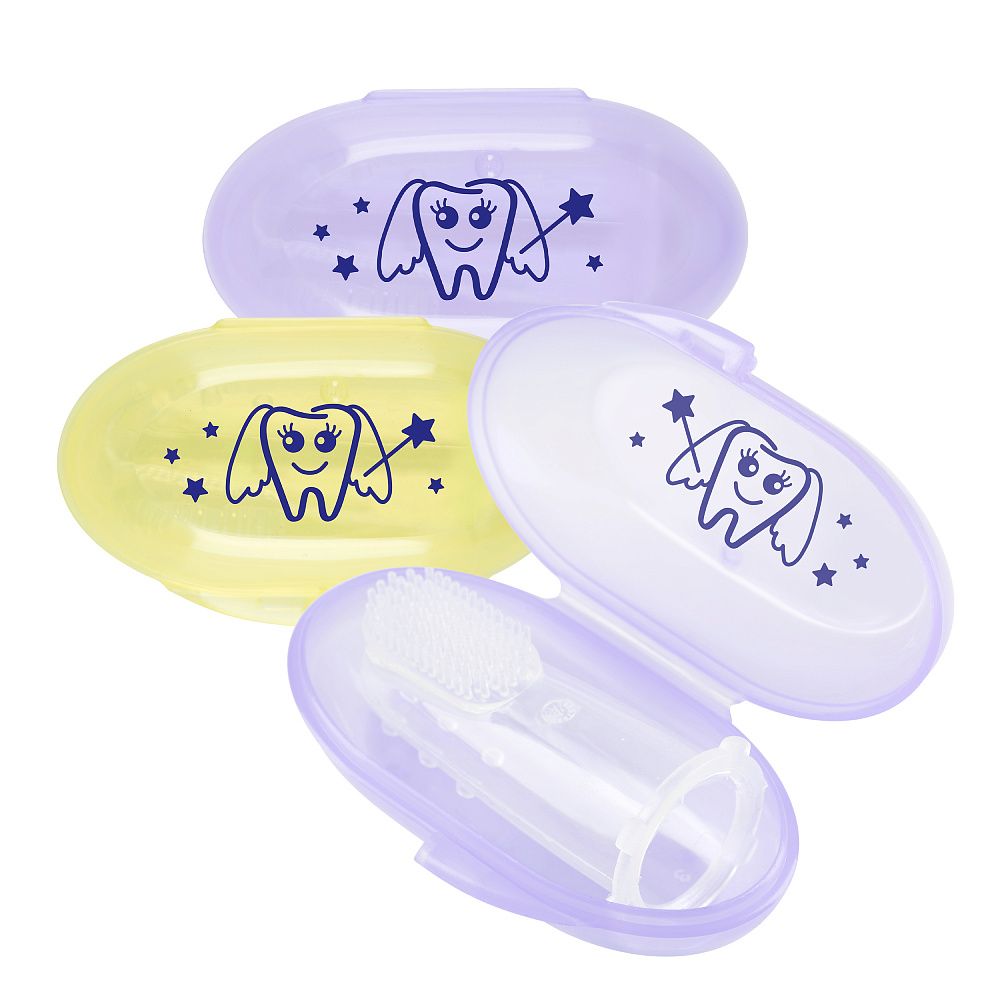 Курносики Зубная щетка силиконовая в футляре, для детей с 4 месяцев, цвет в ассортименте, 1 шт.