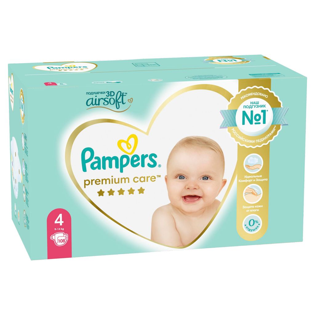 Pampers Premium Care Подгузники детские, р. 4, 9-14 кг, 108 шт.