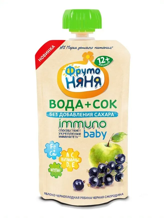 фото упаковки Фрутоняня Вода с соком Immuno baby Смородина Яблоко Рябина