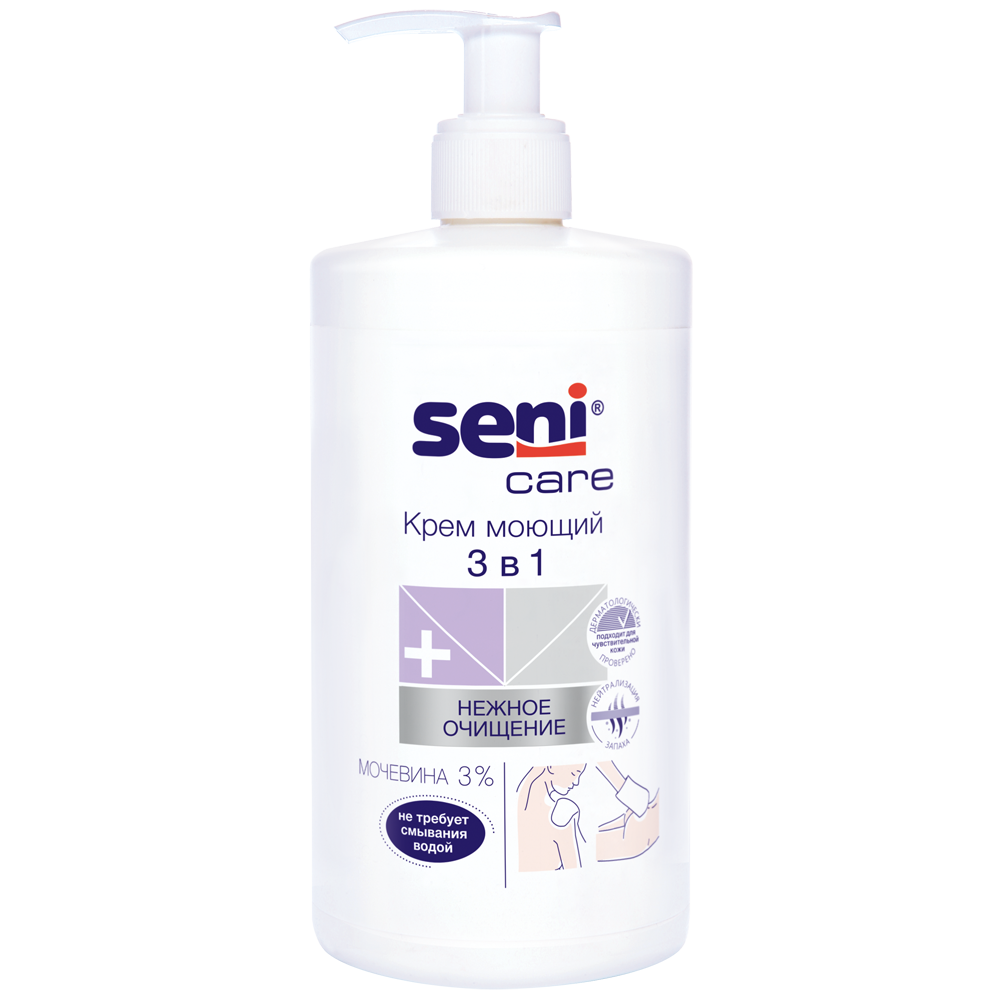 Seni care крем для тела моющий 3в1, моющий крем без воды и мыла, 1000 мл, 1 шт.