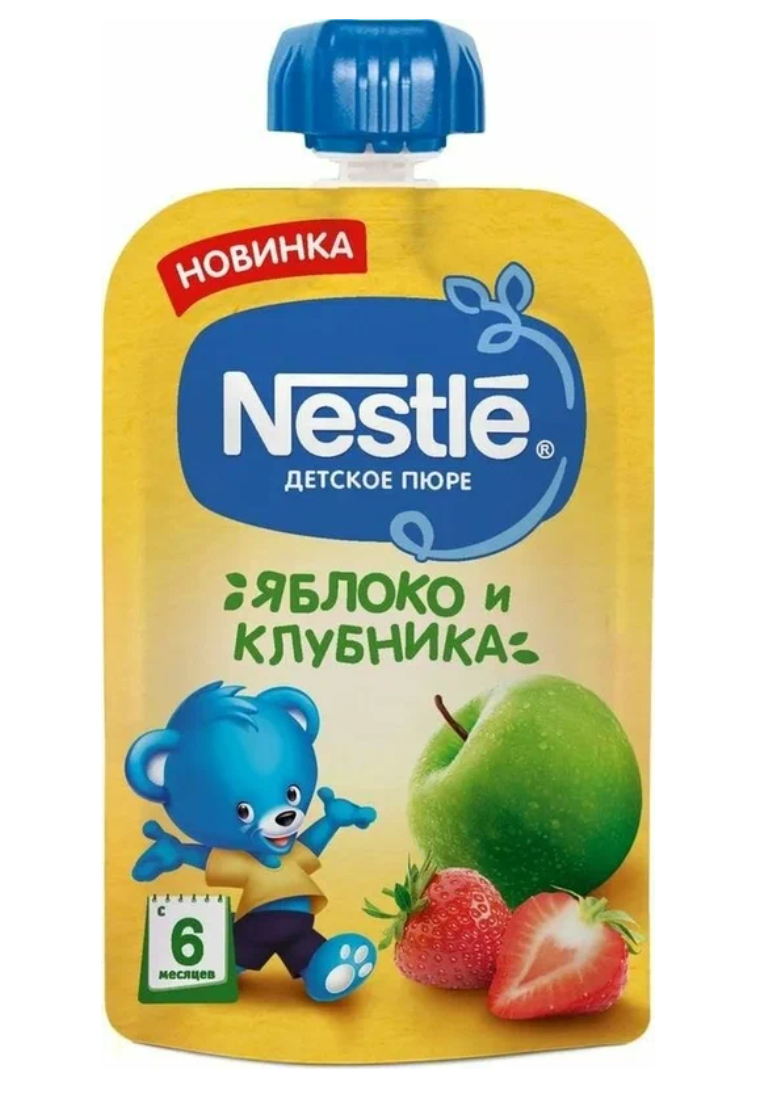 фото упаковки Nestle Фруктовое пюре Яблоко, клубника