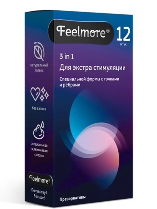Feelmore Презервативы 3 в 1 Для экстра стимуляции, презерватив, 12 шт.