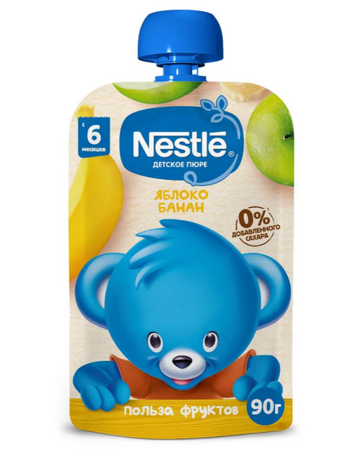 Nestle Фруктовое пюре Яблоко, банан, для детей с 6 месяцев, пюре, 90 г, 1 шт.
