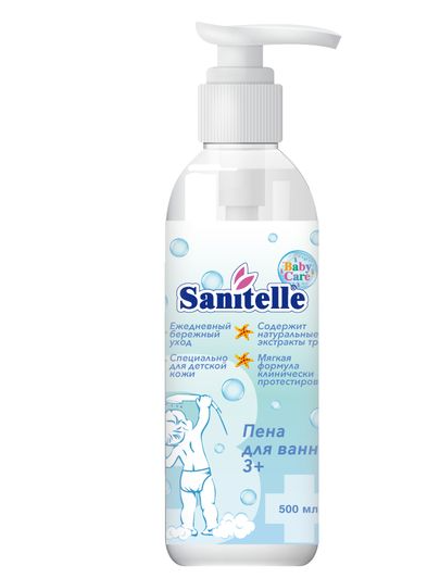 Sanitelle Пена для ванн, для детей с 3х лет, пена для ванн, с экстрактом мыльного корня и ароматом бабл гам, 500 мл, 1 шт.