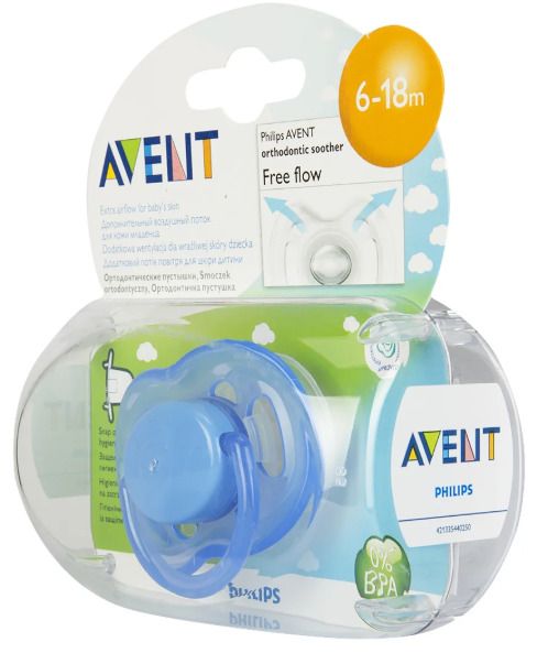 Соски-пустышки Philips Avent Free Flow, (86380) SCF178/14, 6-18 мес., из силикона (силиконовый), 1 шт.