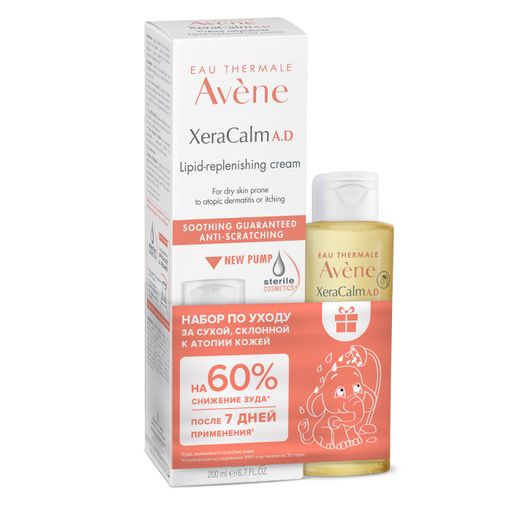 Avene Xeracalm A.D Набор по уходу за сухой, склонной к атопии кожей, набор, Крем 200 мл + Очищающее масло для лица и тела 100 мл, 1 шт.