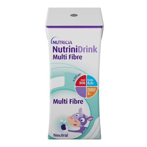 Nutrinidrink Multi Fibre с пищевыми волокнами, лечебное диетическое высококалорийное питание для детей старше 1 года, с нейтральным вкусом, 200 мл, 1 шт.