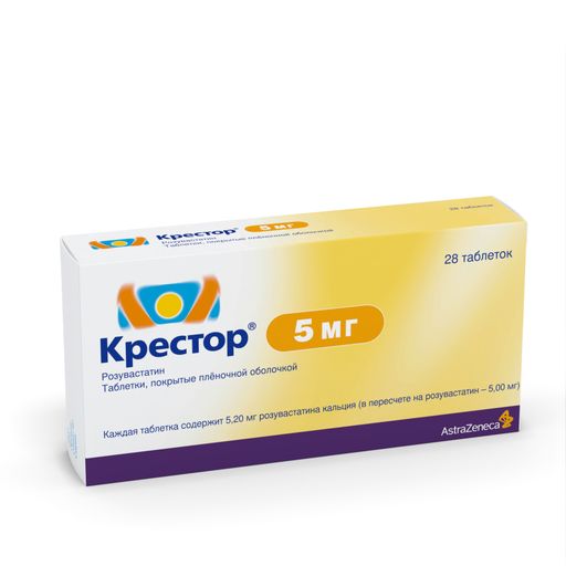 Крестор, 5 мг, таблетки, покрытые пленочной оболочкой, 28 шт.