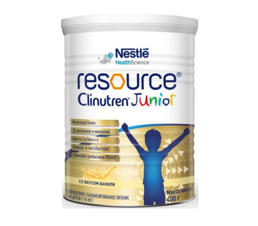 Resource Junior Clinutren Смесь для диетического питания, для детей с 1 года до 10 лет, смесь сухая, ваниль, 400 г, 1 шт.