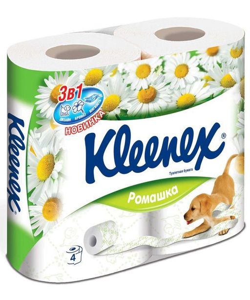 Kleenex Ромашка Туалетная бумага, трехслойная, белого цвета, 4 шт.