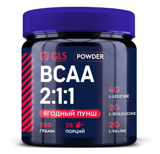 GLS БЦАА 2:1:1, порошок, ягодный пунш, 280 г, 1 шт.