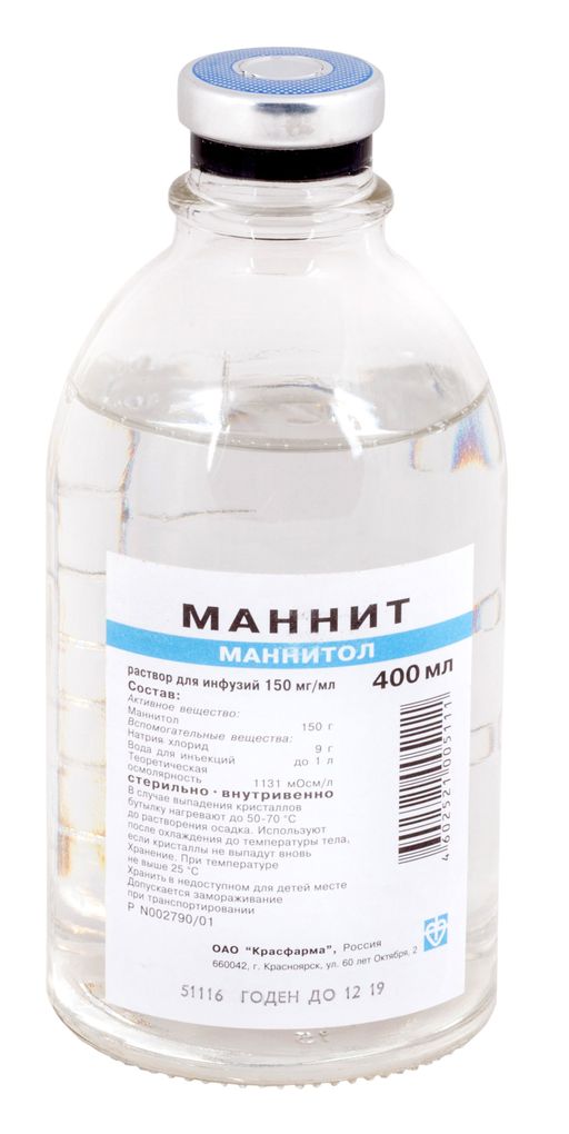 Маннит, 150 мг/мл, раствор для инфузий, 400 мл, 1 шт.