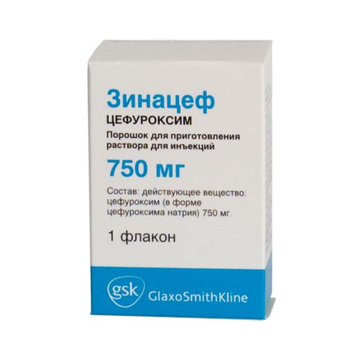 Зинацеф, 750 мг, порошок для приготовления раствора для инъекций, 1 шт.