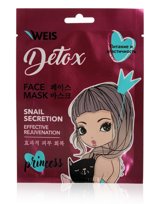 Weis Detox Тканевая маска, маска для лица, с муцином улитки, 23 г, 1 шт.
