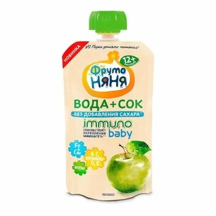 Фрутоняня Вода с соком Immuno baby Яблоко, напиток, для детей с 12 месяцев, 130 мл, 1 шт.