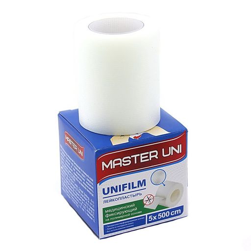 Master Uni Unifilm Лейкопластырь полимерная основа, 5х500, пластырь, 1 шт.