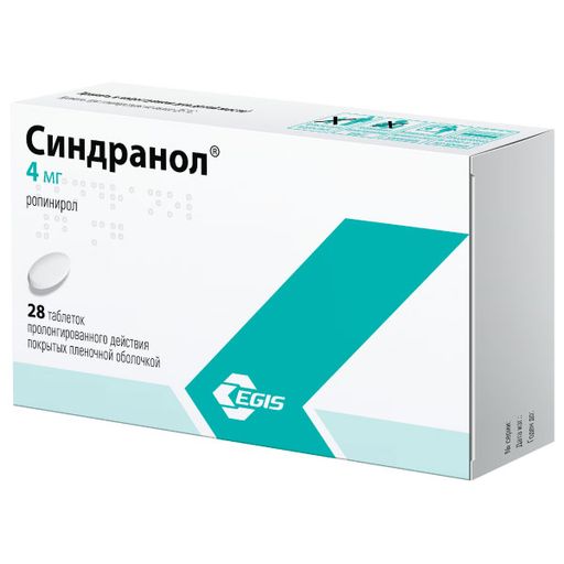 Синдранол, 4 мг, таблетки пролонгированного действия, покрытые пленочной оболочкой, 28 шт.